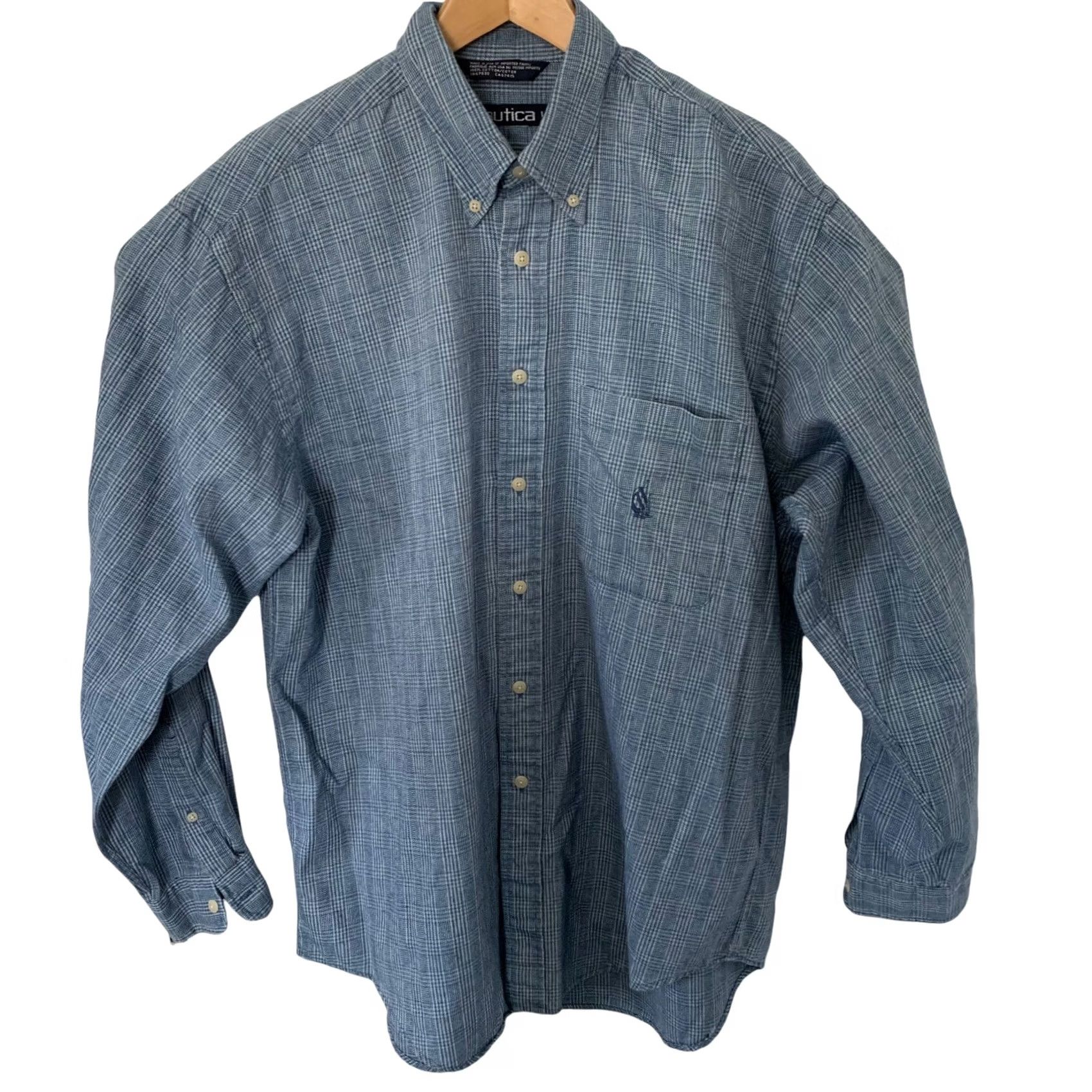 Nautica VINTAGE Nautica Shirt Mens Large Blue Glen Plaid Flannel Long Sleeve Button USA Size US L / EU 52-54 / 3 - 3 Thumbnail