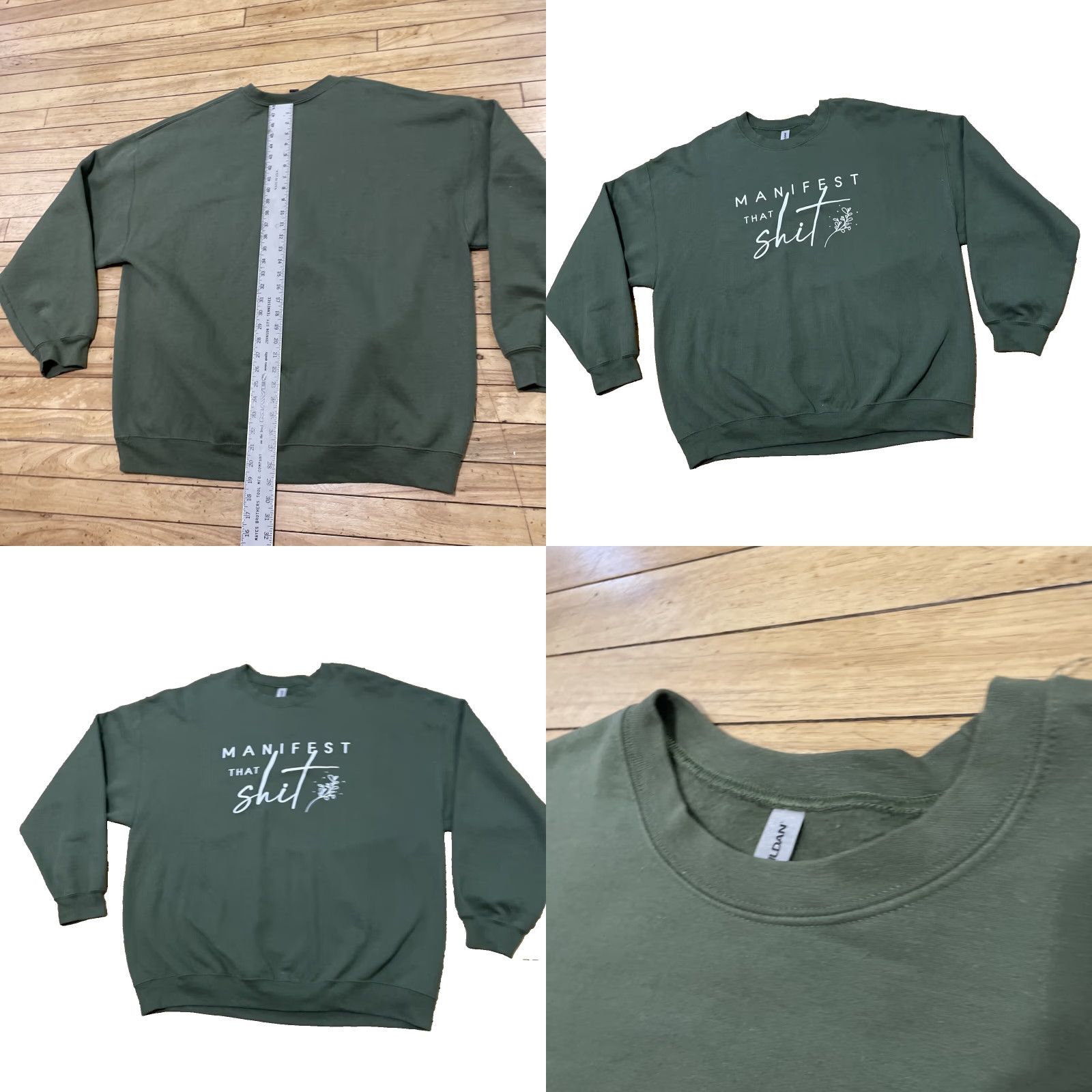 Gildan GILDAN Sweatshirt Men 2XL Green Crew Neck Heavyweight Fleece Lined All Seasons Pullover Graphic Mystic Manifest S**T Size US XXL / EU 58 / 5 - 8 Thumbnail