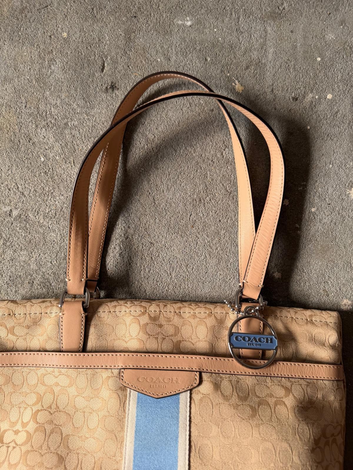 Coach Coach Signature Stripe Tote Bag Beige/Blue Size ONE SIZE - 3 Thumbnail