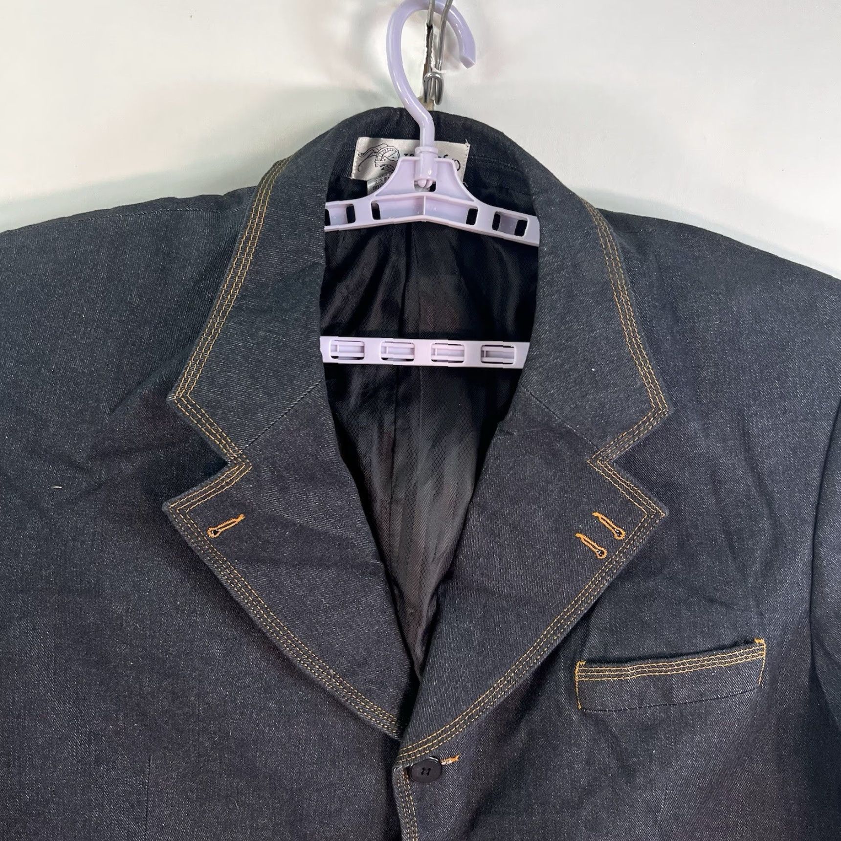 Denime LC Canto Denim Single-Breasted Notch Blazer Jacket Mens 50 Big & Tall Denim Blue 54 Chest Western Jacket Casual Size 50R - 3 Thumbnail