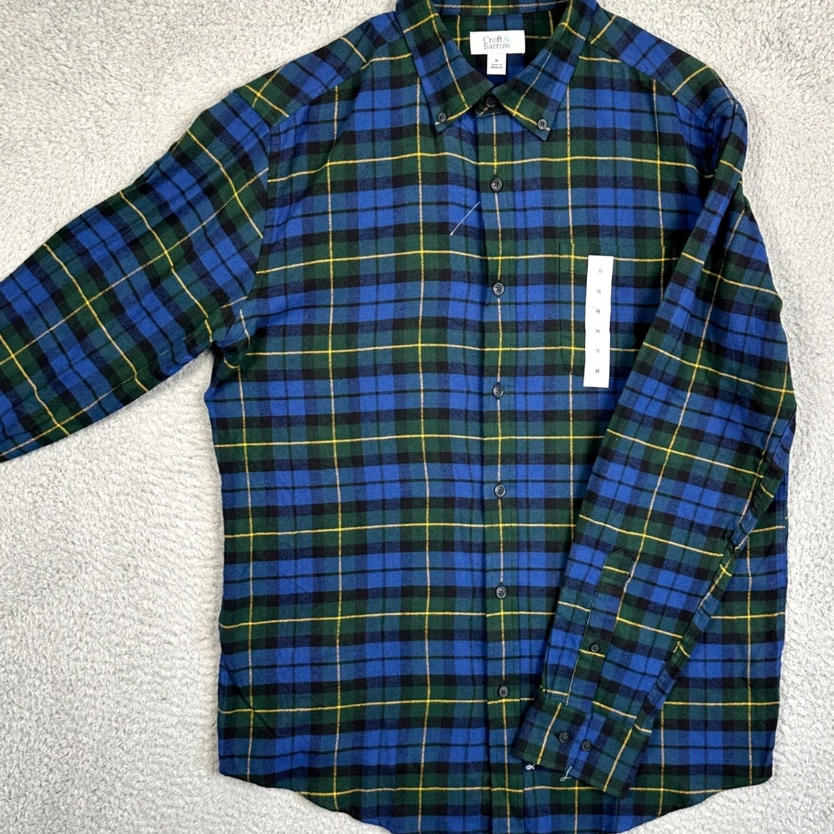 Croft & Barrow Croft Barrow Shirt Mens Medium Blue Green Flannel Plaid Button-Down Pocket Casual Fall Winter Size US M / EU 48-50 / 2 - 2 Thumbnail