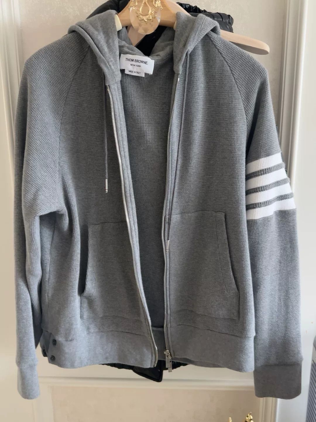 Thom Browne Gray 4-Stripe Zip Hoodie