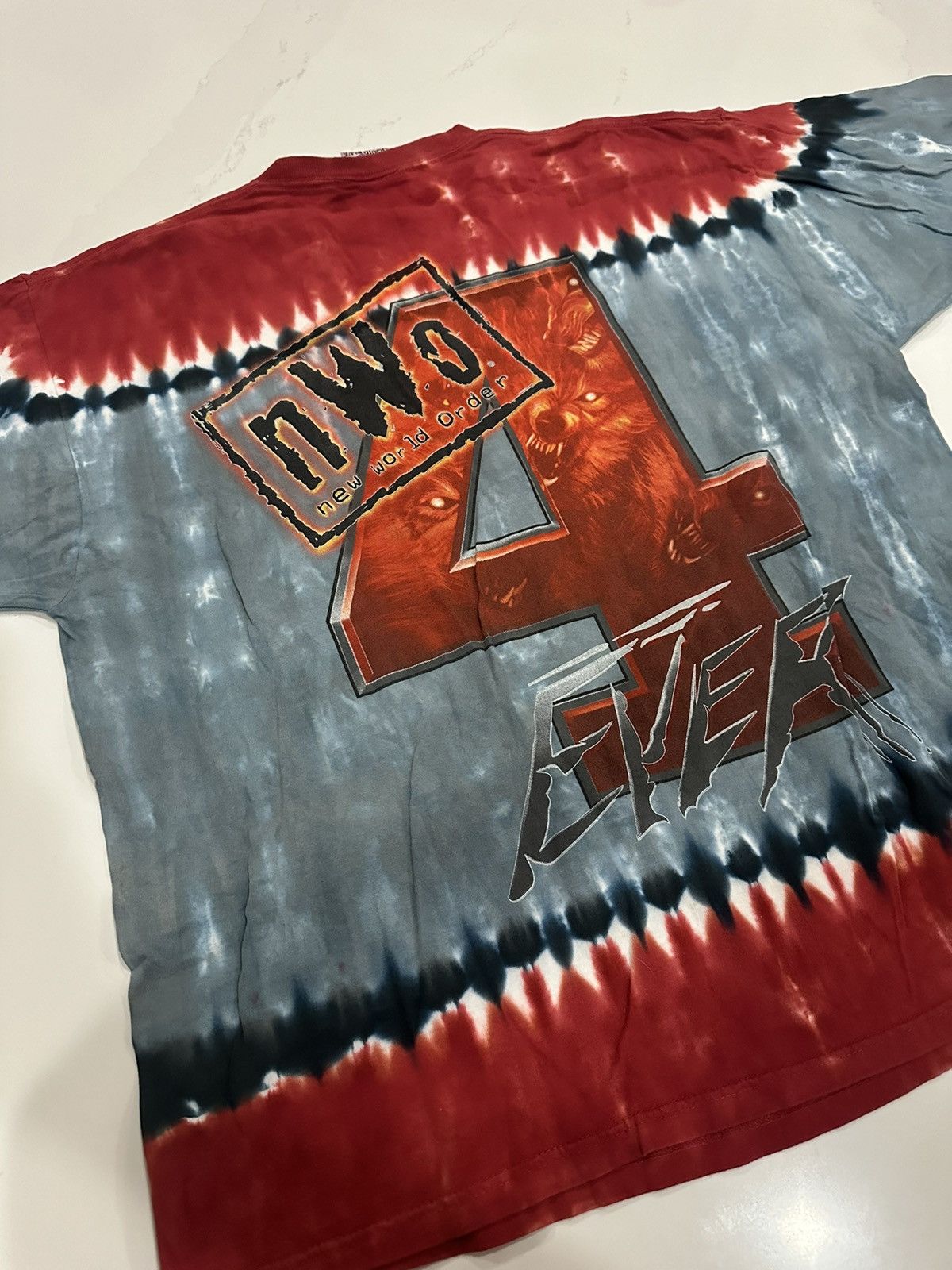 Liquid Blue × Vintage × WWE Vintage WCW NWO Wolfpack 4 Life Liquid Blue Tie Dye T-Shirt Size US XL / EU 56 / 4 - 2 Thumbnail