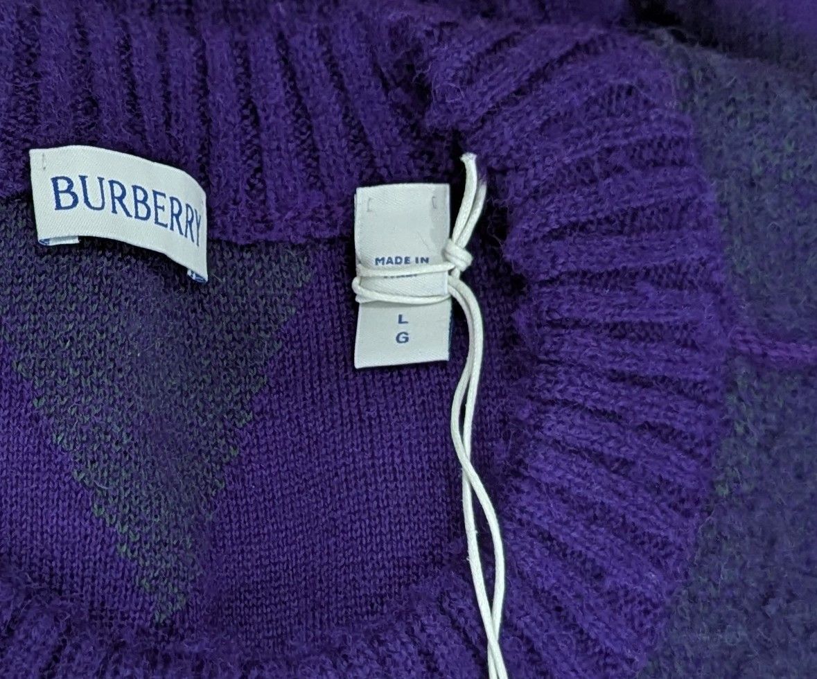Burberry Burberry Diamond Wool Tasseled Sweater Purple/Green Large Size US L / EU 52-54 / 3 - 8 Thumbnail