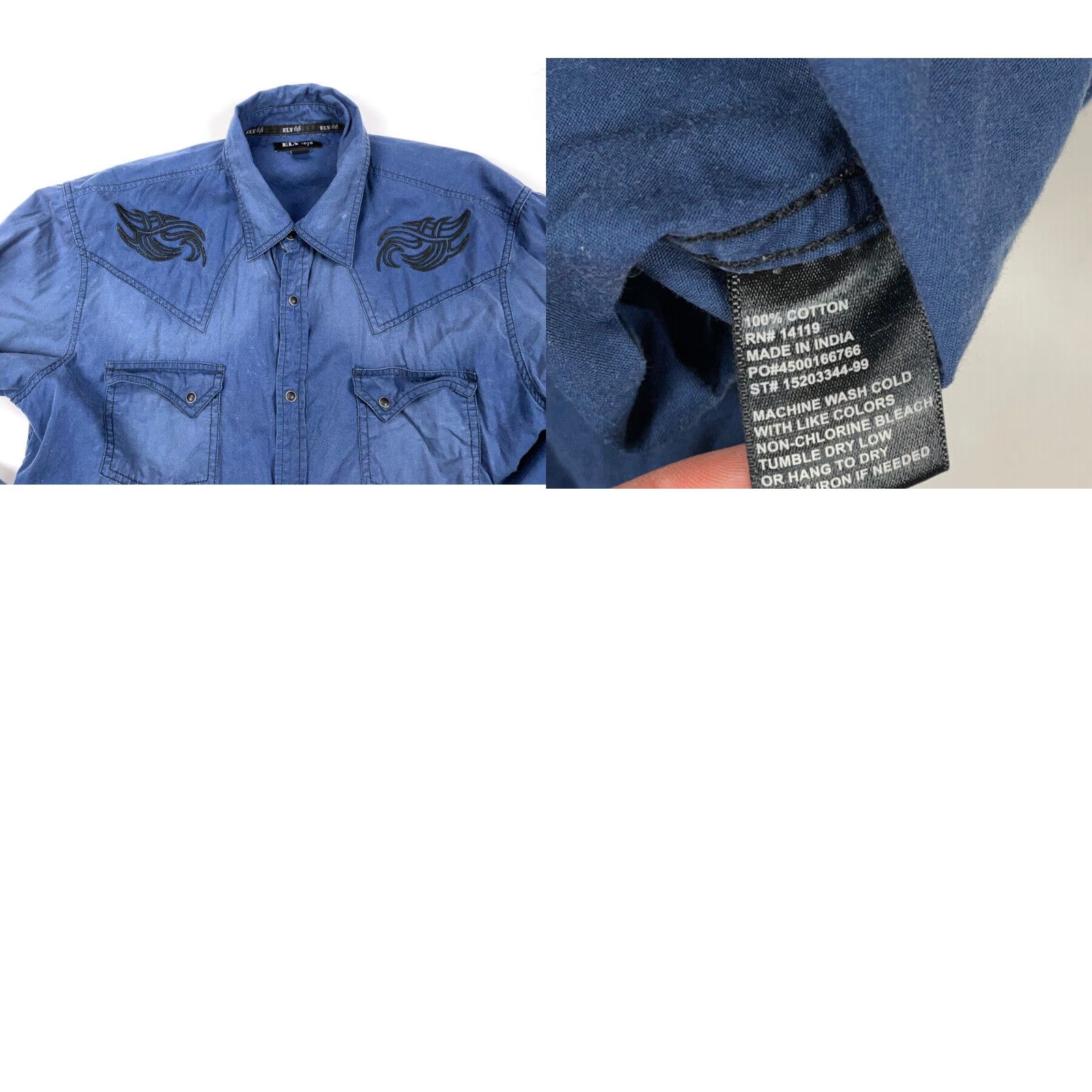 Vintage VINTAGE Ely 1878 Western Shirt Men XL Long Sleeve Blue Cotton Embroidered Cowboy Snap Buttons Retro Size US XL / EU 56 / 4 - 8 Thumbnail