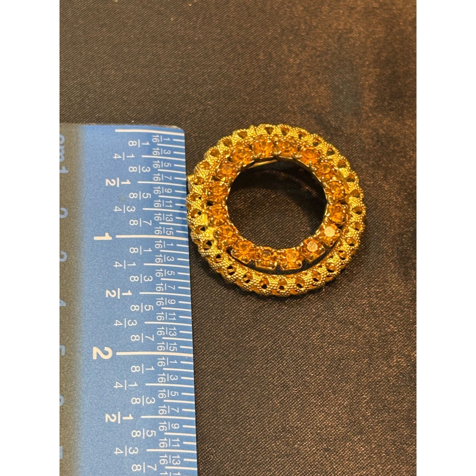 Other Vintage Unsigned Amber Rhinestone Circle Brooch 1.75" Size ONE SIZE - 5 Thumbnail