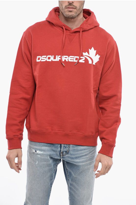 image of Dsquared2 Brushed Cotton Hoodie With Front Logo in Red, Men's (Size Medium)
