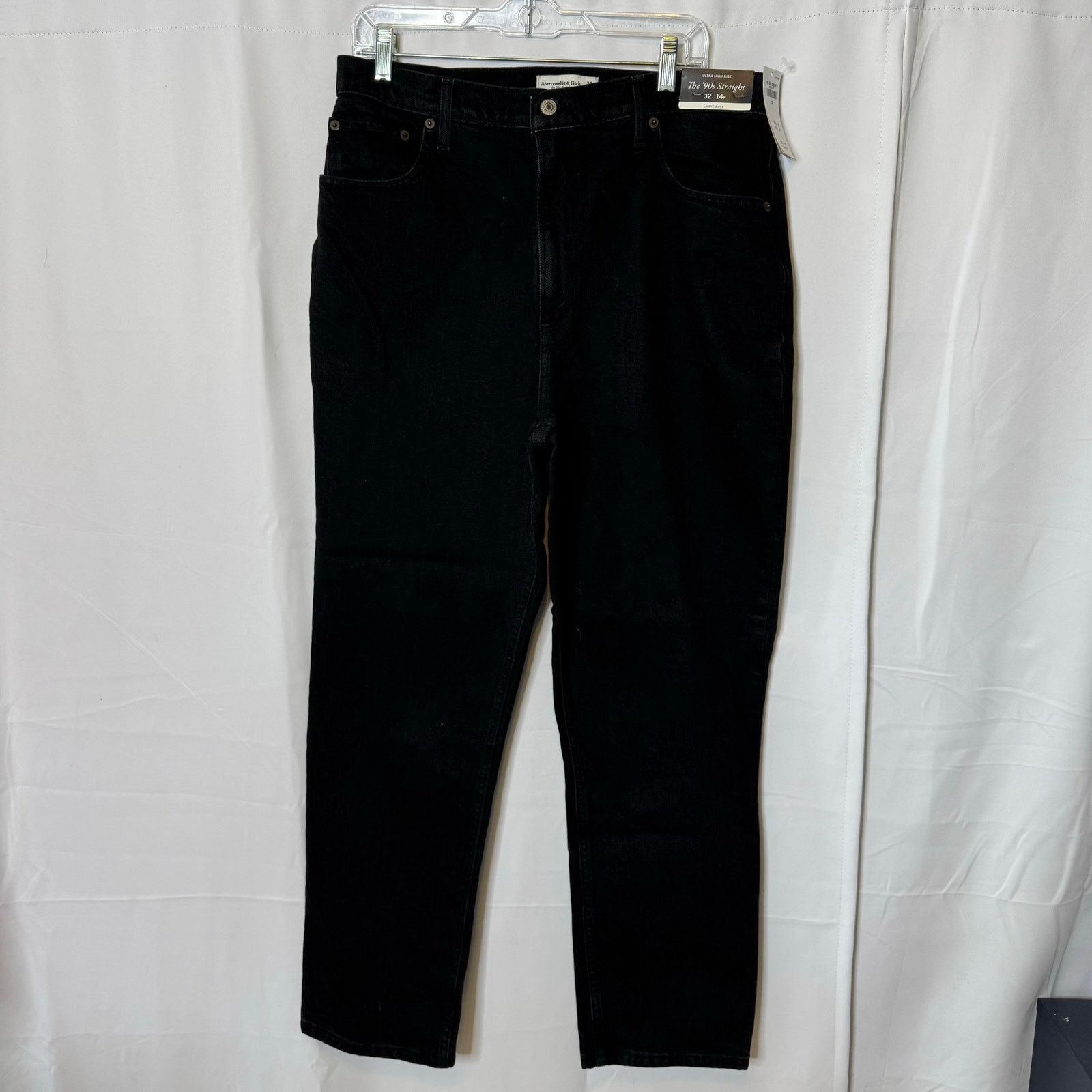 Abercrombie & Fitch A&F 90s Straight Ultra High Rise Black Jeans 32 14R NWT Size 32" / US 10 / IT 46 - 2 Thumbnail