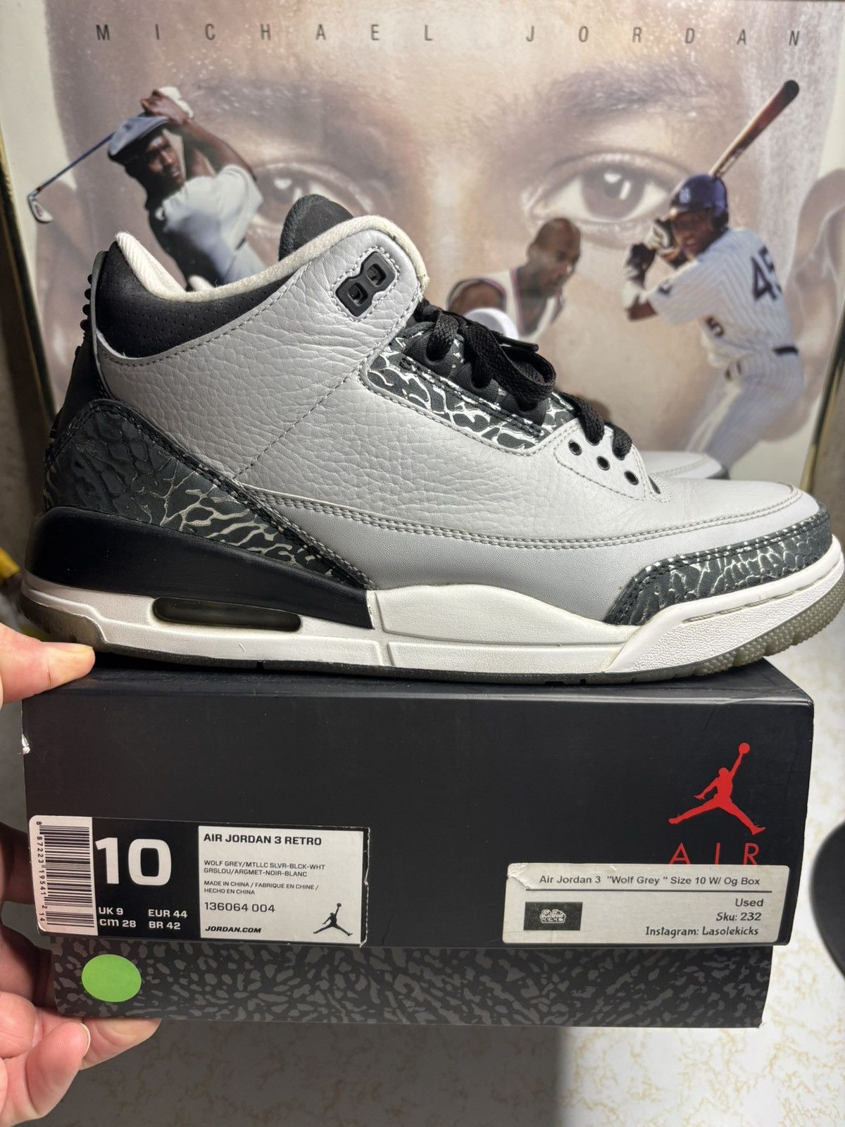 Jordan Brand Air Jordan 3 Retro Wolf Grey 2014 Size US 10 / EU 43 - 1 Thumbnail