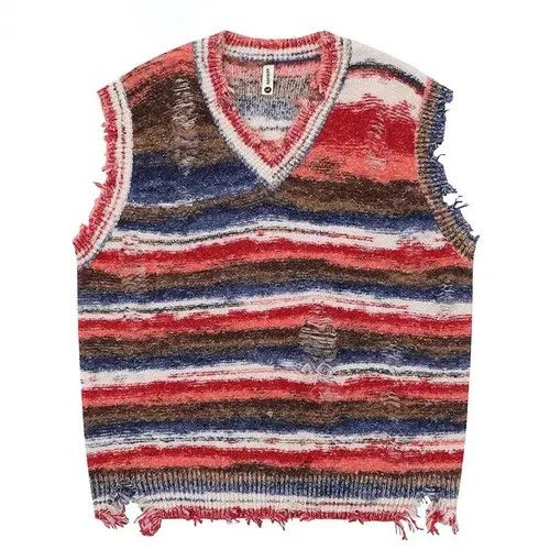 VIBE Sleeveless Knitted Jumper Sweater Ripped Streetwear Pullover Size US L / EU 52-54 / 3 - 1 Thumbnail