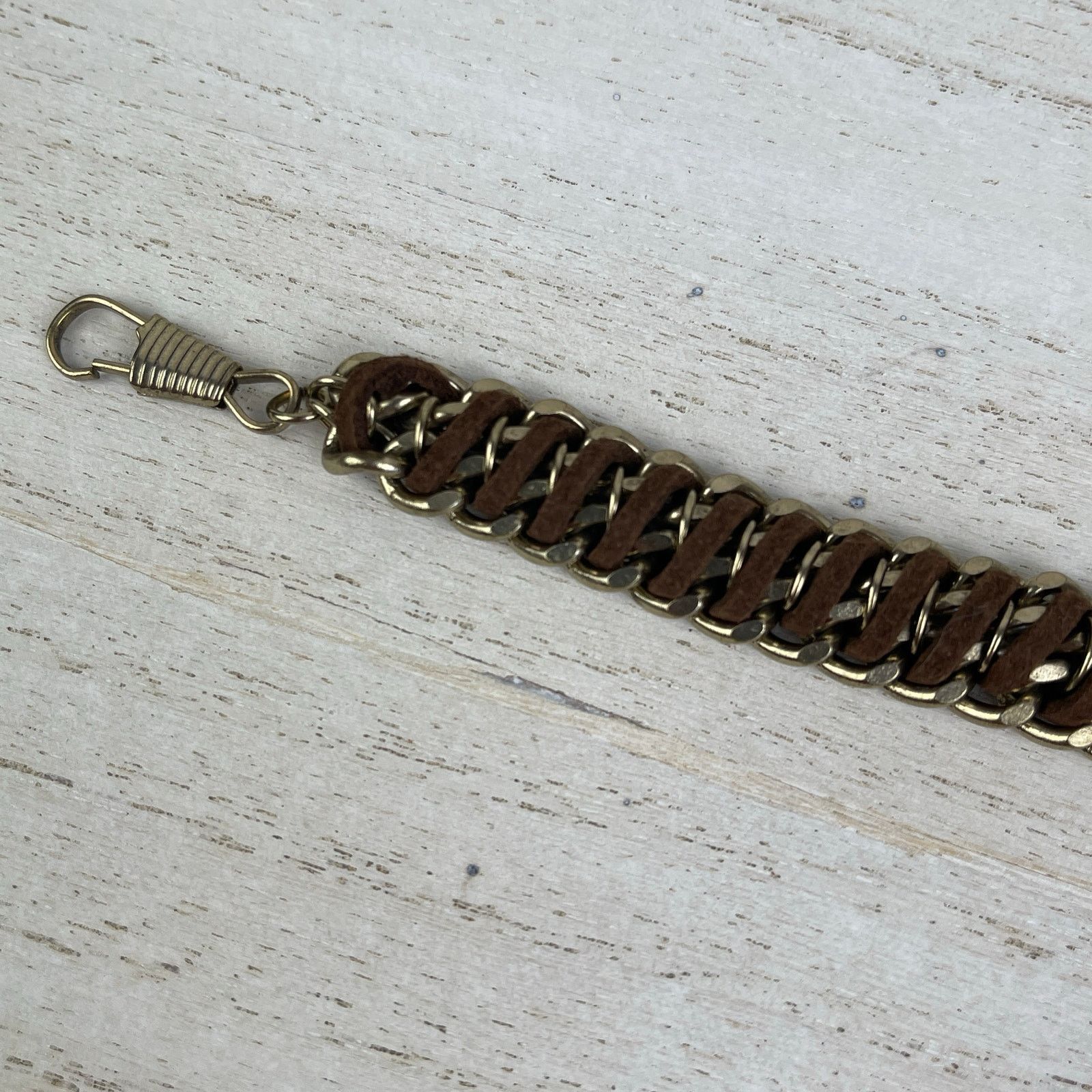 Other Gold Chunky Chain Bracelet Brown Braided Faux Leather NWOT Size ONE SIZE - 12 Thumbnail