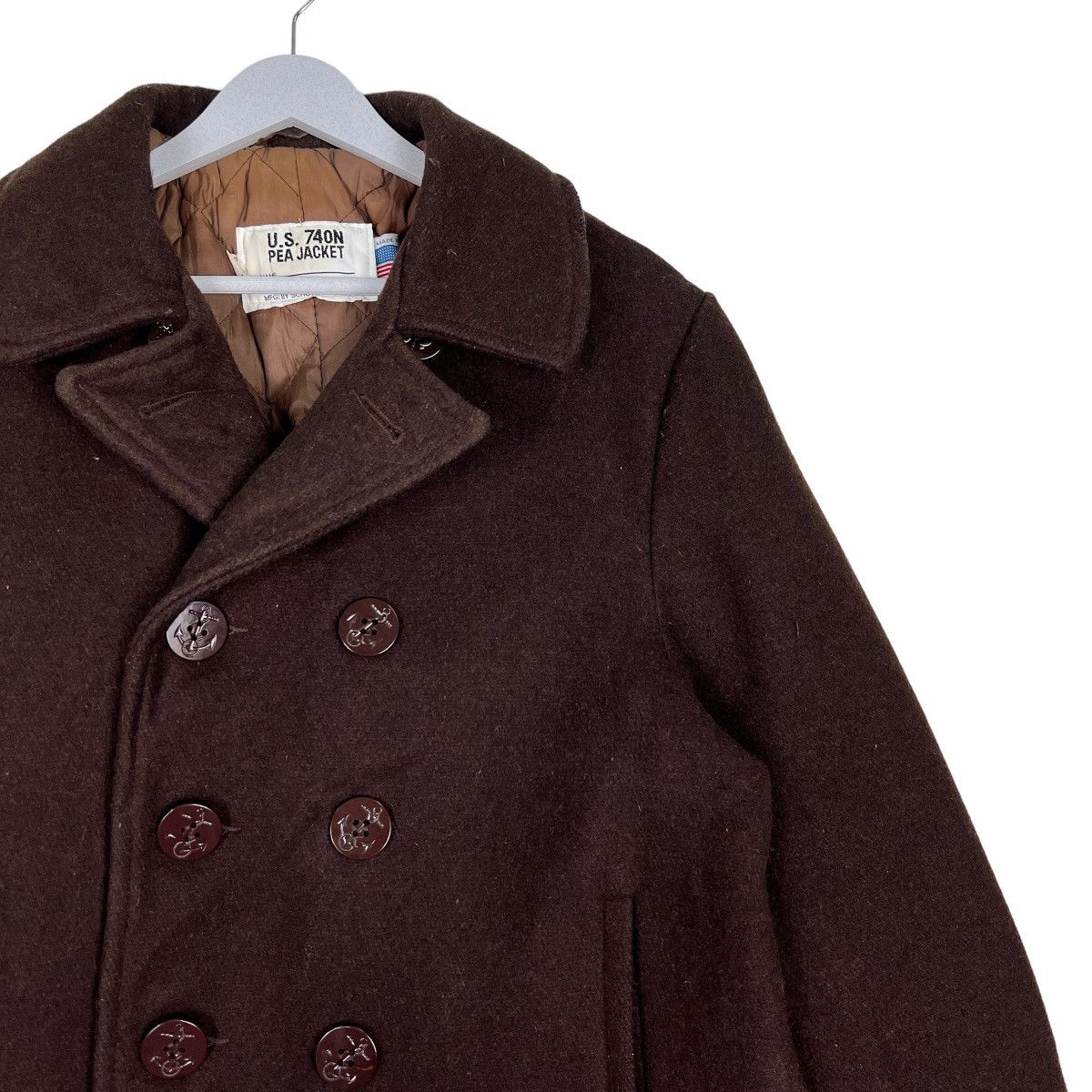 Schott 🔥 RICH BROWN SCHOTT NAVY PEACOAT MADE IN USA Size US M / EU 48-50 / 2 - 6 Thumbnail