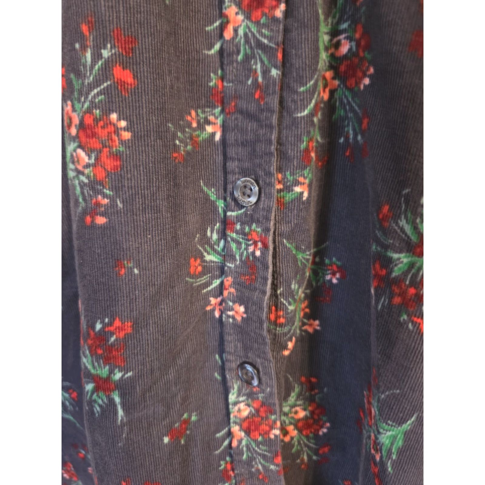 Vintage Woman Within Blue Floral Print Corduroy Button Up Top Shirt 1X 22 24 Size XL / US 12-14 / IT 48-50 - 3 Thumbnail