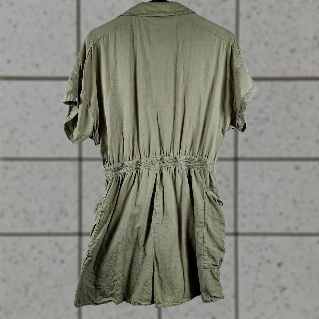 Zara Zara Romper Women's Green Linen Blend Button Front Short Sleeve Size M Casual Beach Bohemian Summer 2020s Green Color Size 32" / US 10 / IT 46 - 1 Thumbnail