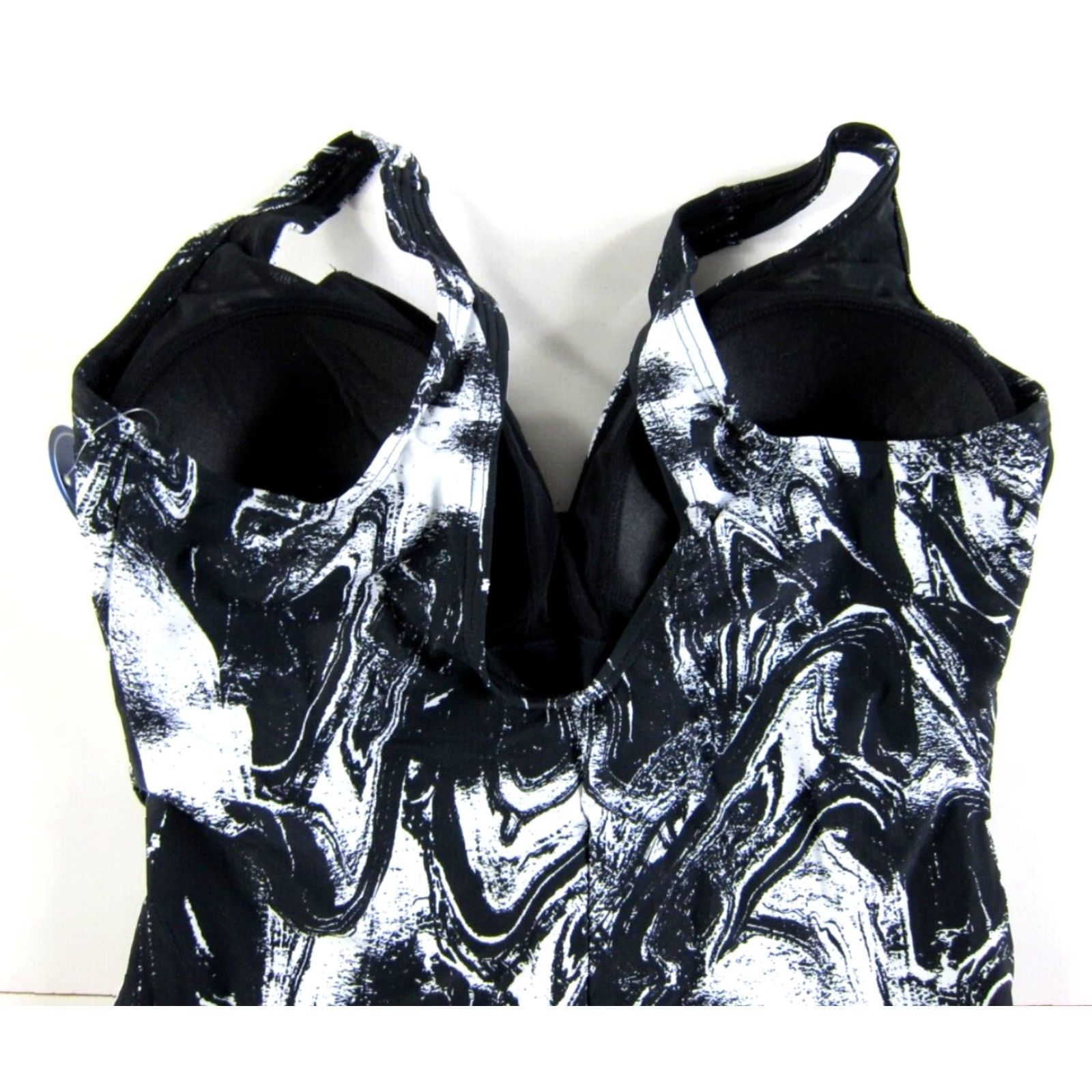 Vintage NWT SwimsuitsForAll Black White Swirl Ruched Slimming One Piece Swimsuit 18 Size ONE SIZE - 5 Thumbnail