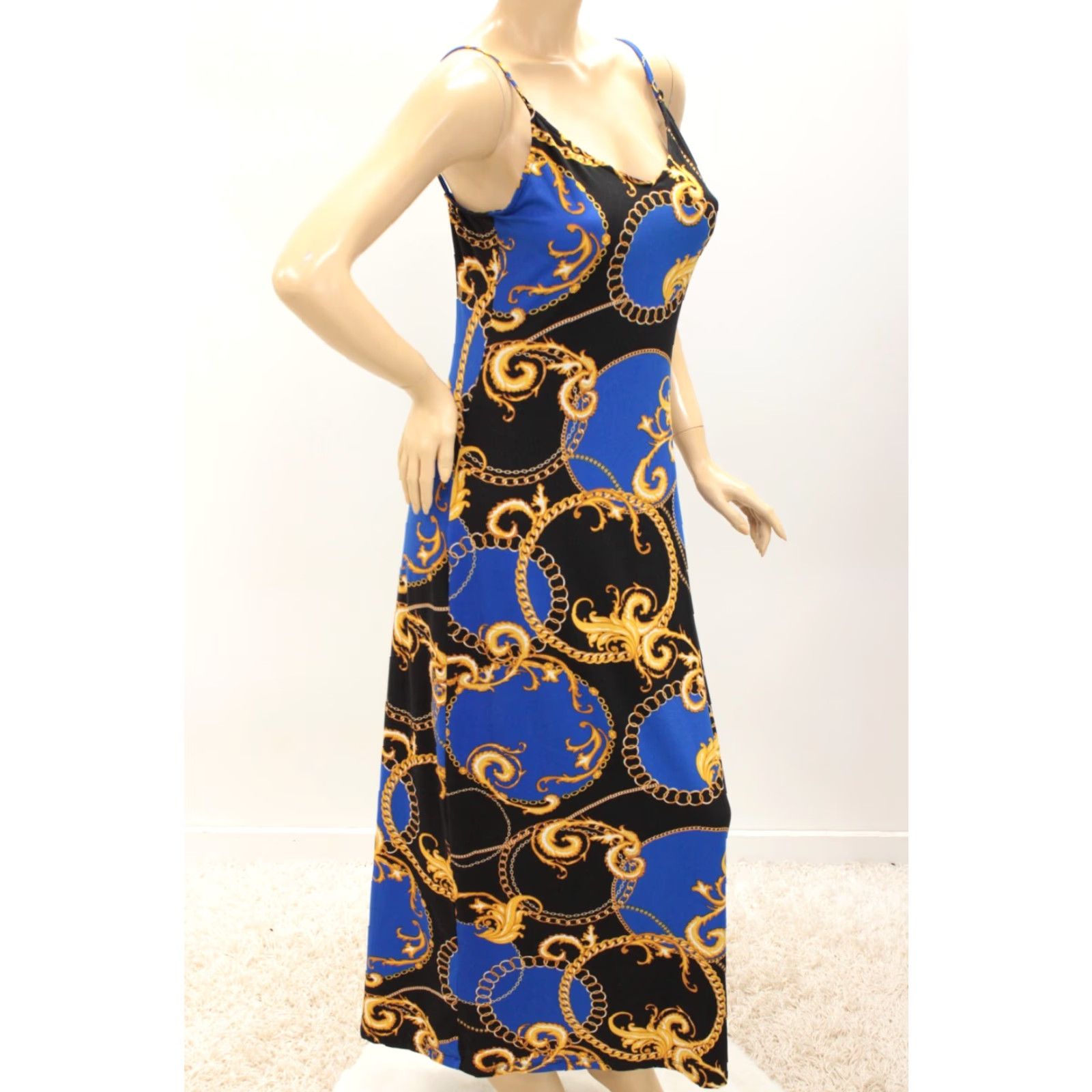 Vintage ABSOLUTELY LOVE IT Dress Womens 1X Blue Spaghetti Strap Rings Chain Roman Fitted Dress Size XL / US 12-14 / IT 48-50 - 5 Thumbnail