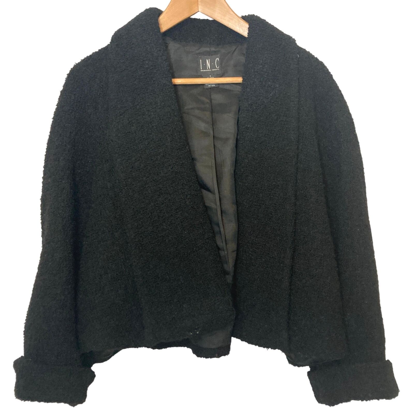 Other INC Wool Boulcé Teddy Fleece Crop Black Blazer Jacket Size S / US 4 / IT 40 - 1 Thumbnail