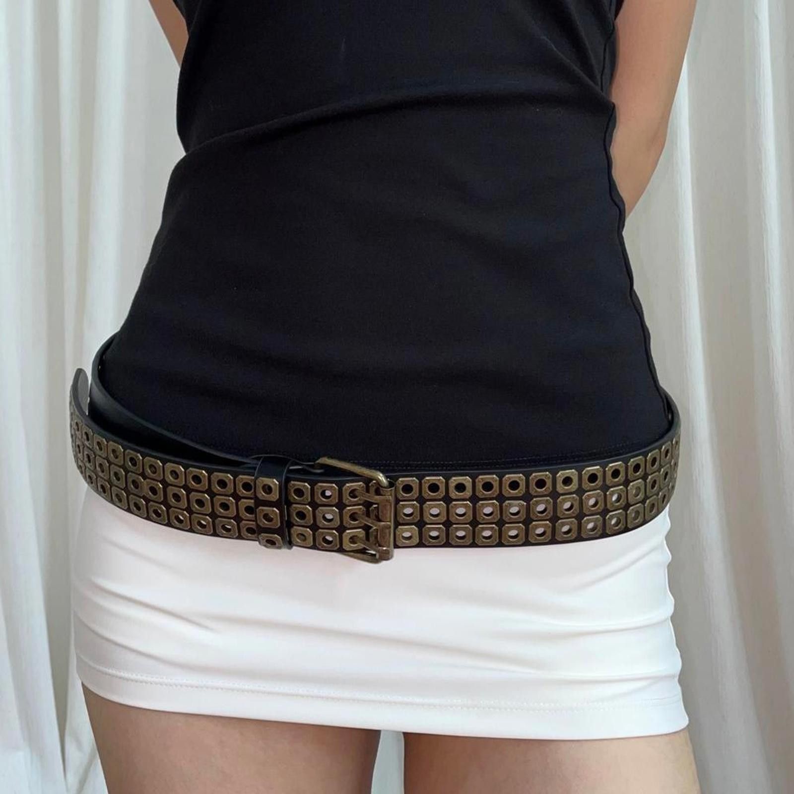 Japanese Brand Y2K Punk Gold Metallic Faux Leather Buckle Modern Belt Size ONE SIZE - 7 Thumbnail