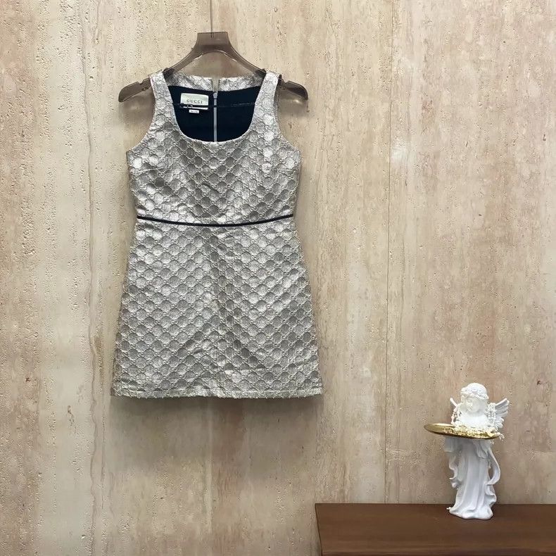 Gucci Gucci Champagne gold old flower full-print dress 2504-Nexta Size S / US 4 / IT 40 - 1 Thumbnail