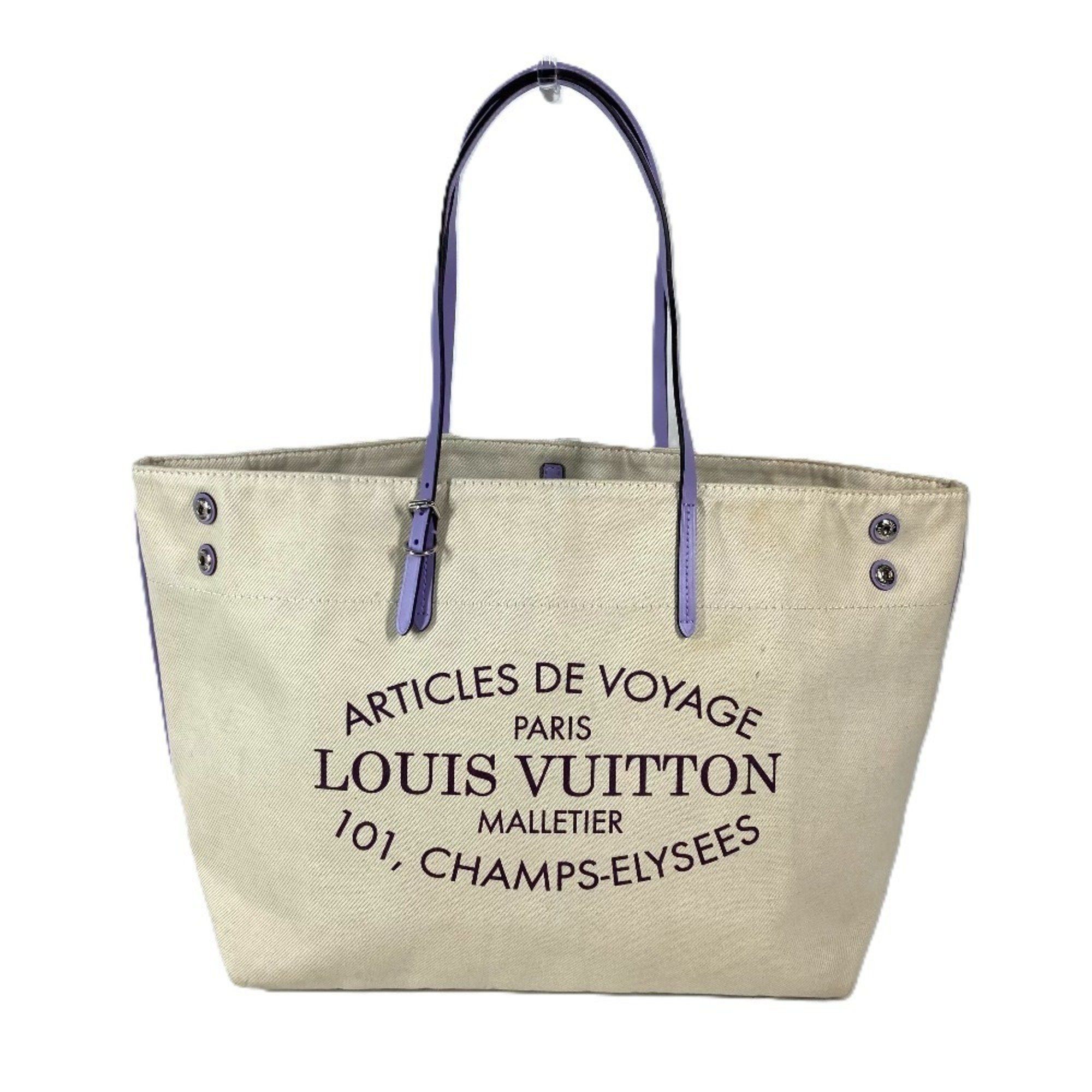 Louis Vuitton M94500 Summer Collection Cabas Mm Double Zip Crossbody Bag Shoulder Leather Canvas Women's Lilac Purple in Beige