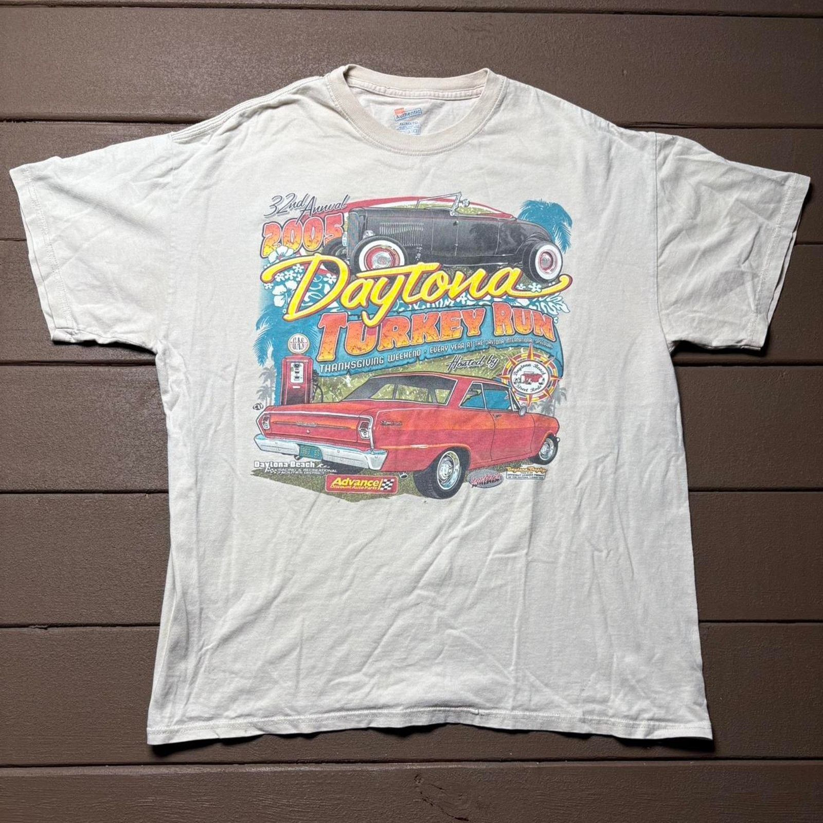 Hanes White 2005 Daytona Turkey Run Car Shirt Size US XL / EU 56 / 4 - 1 Thumbnail