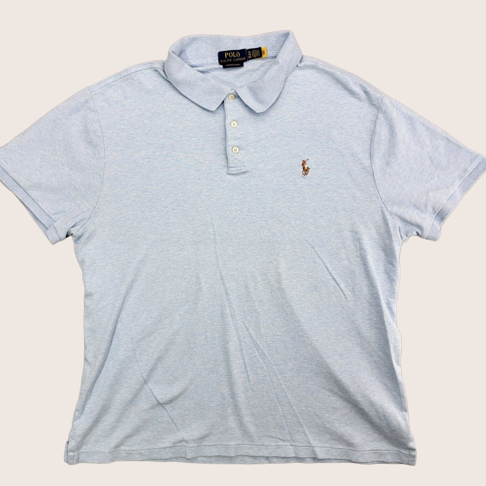 Ralph Lauren VINTAGE Polo Ralph Lauren Polo Shirt XL Blue Custom Slim Flesh Pony Preppy Casual Mens Size US XL / EU 56 / 4 - 1 Thumbnail