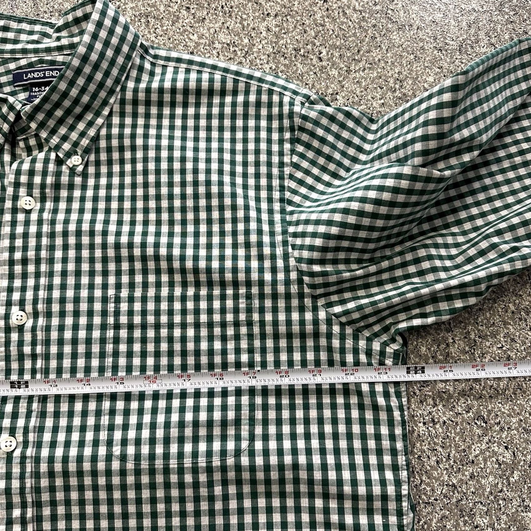 Lands' End Lands' End Shirt Mens 16 34 Long Sleeve Button-Down Green Traditional Fit Gingham Size US L / EU 52-54 / 3 - 4 Thumbnail