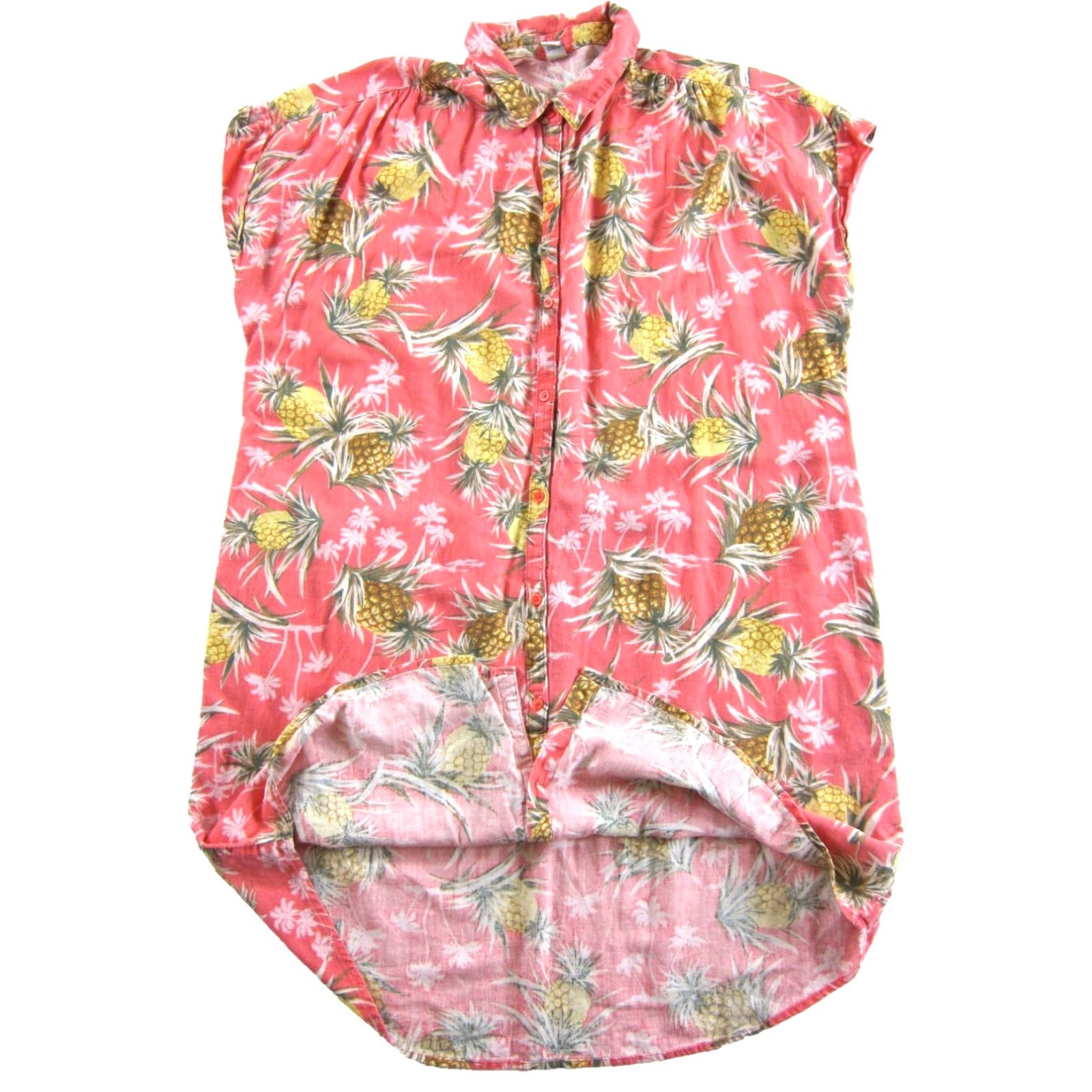Old Navy Linen Rayon Pink Yellow Pineapple Button Down Cap Sleeve Shirt  Dress XL - stein-coach.com