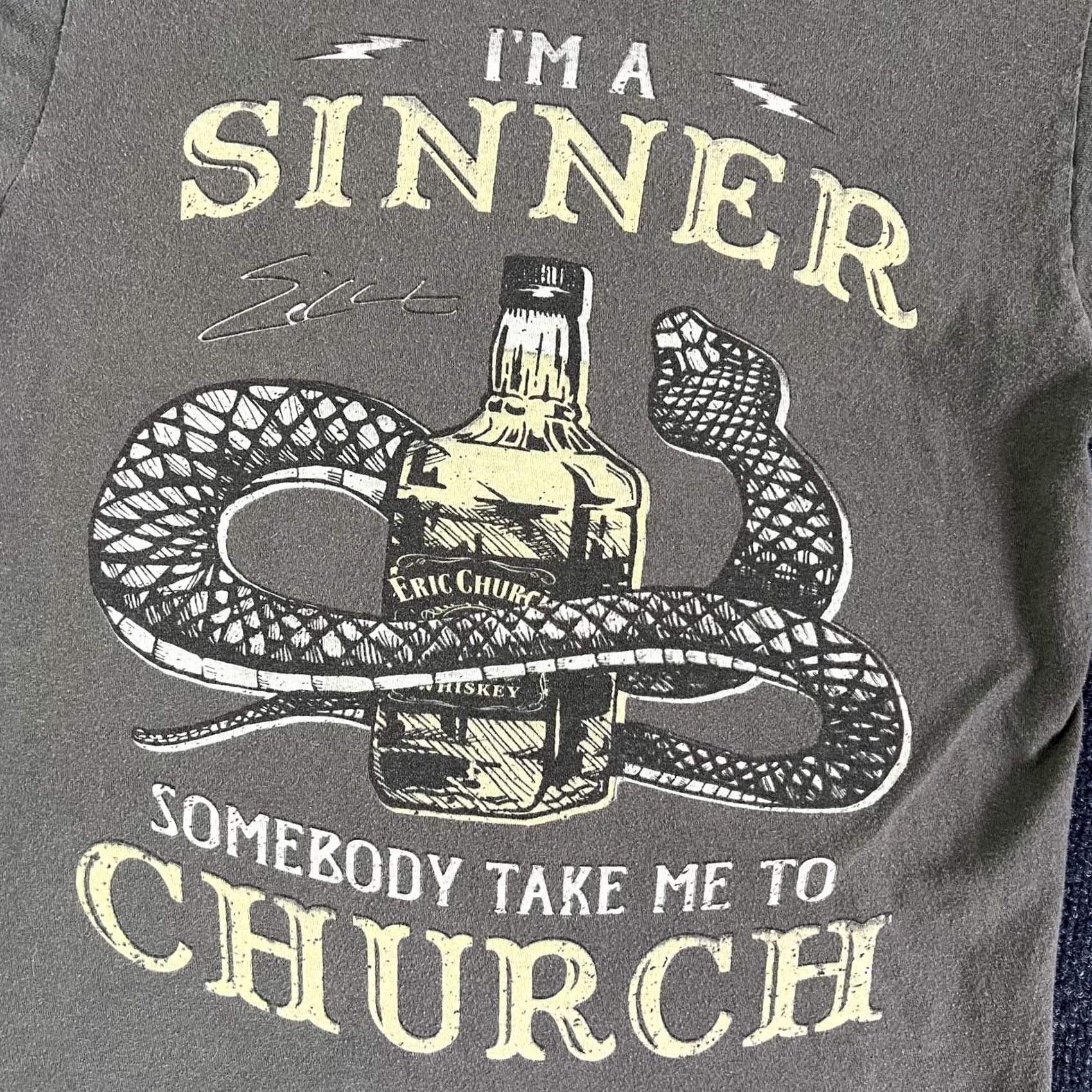 Vintage Eric Church Shirt Mens Small Gray Sinner Whiskey Snake Graphic Tee T-Shirt Size US S / EU 44-46 / 1 - 2 Thumbnail