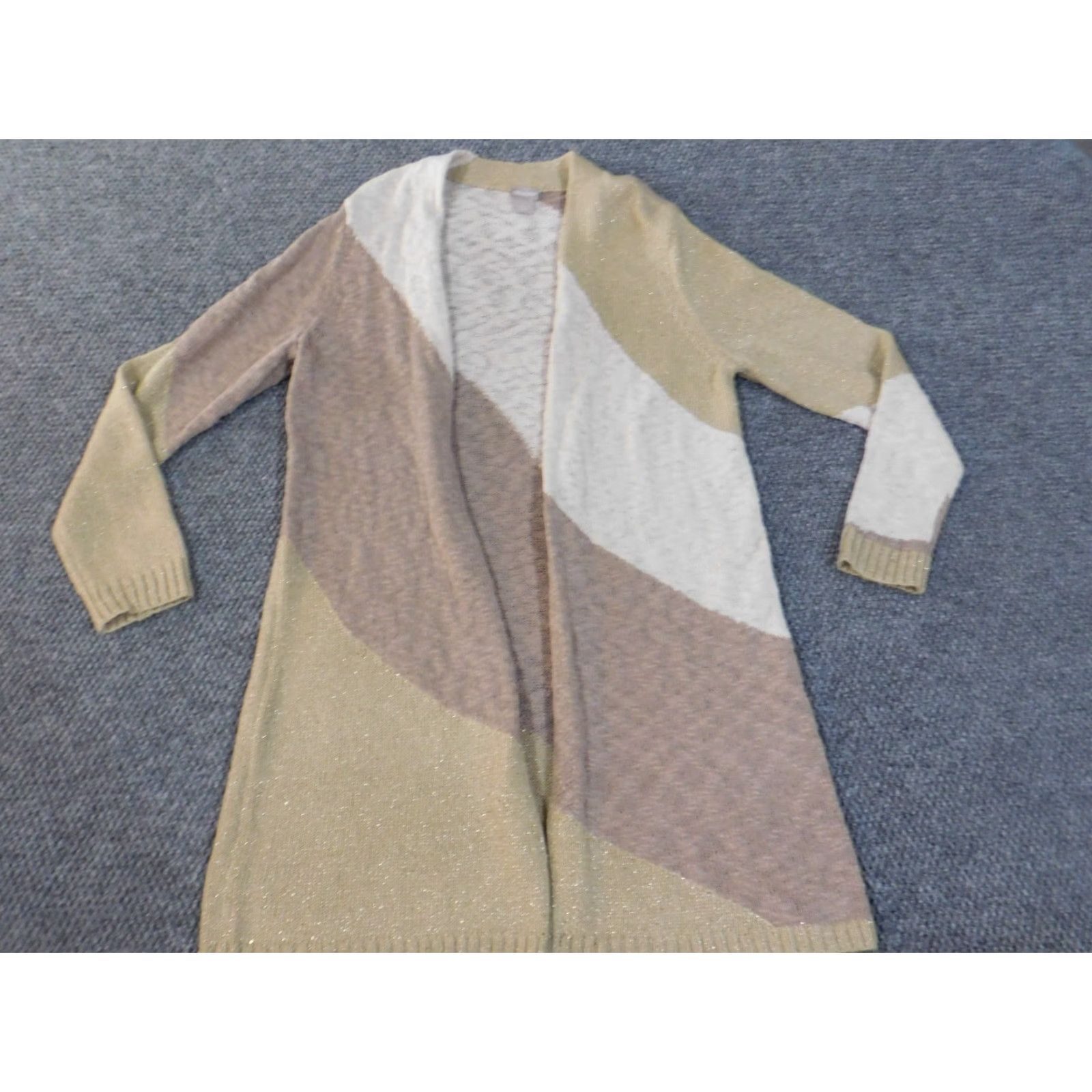 Vintage Chico's Cardigan Sweater Womens Open Knit Brown Geometric Crew Neck 1 Regular Winter Knit Size XS / US 0-2 / IT 36-38 - 3 Thumbnail