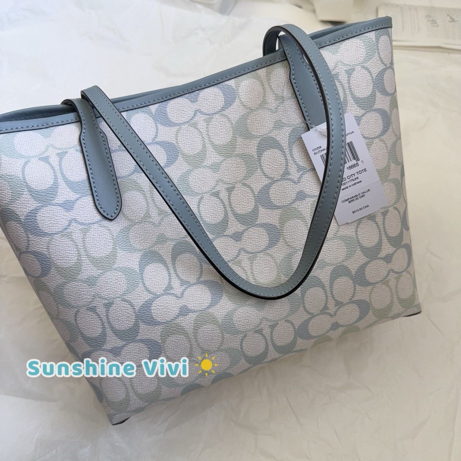 Coach NWT Coach Medium City Tote Bag Pretty CDZ09 CHALK/BLUE Size ONE SIZE - 3 Thumbnail