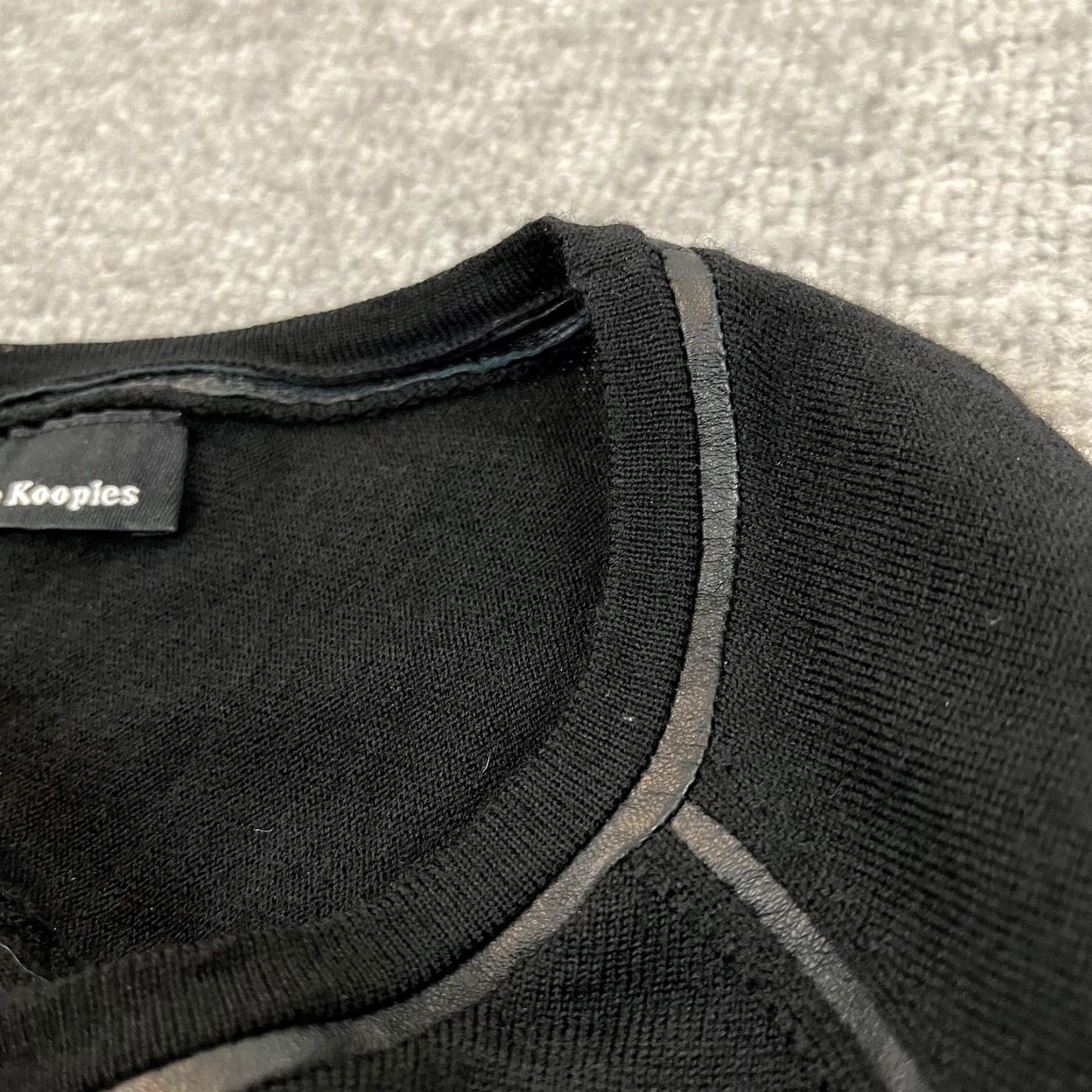 The Kooples The Kooples Shirt Womens Large Black Merino Wool Lambskin Leather Trim Sweater Size L / US 10 / IT 46 - 7 Thumbnail