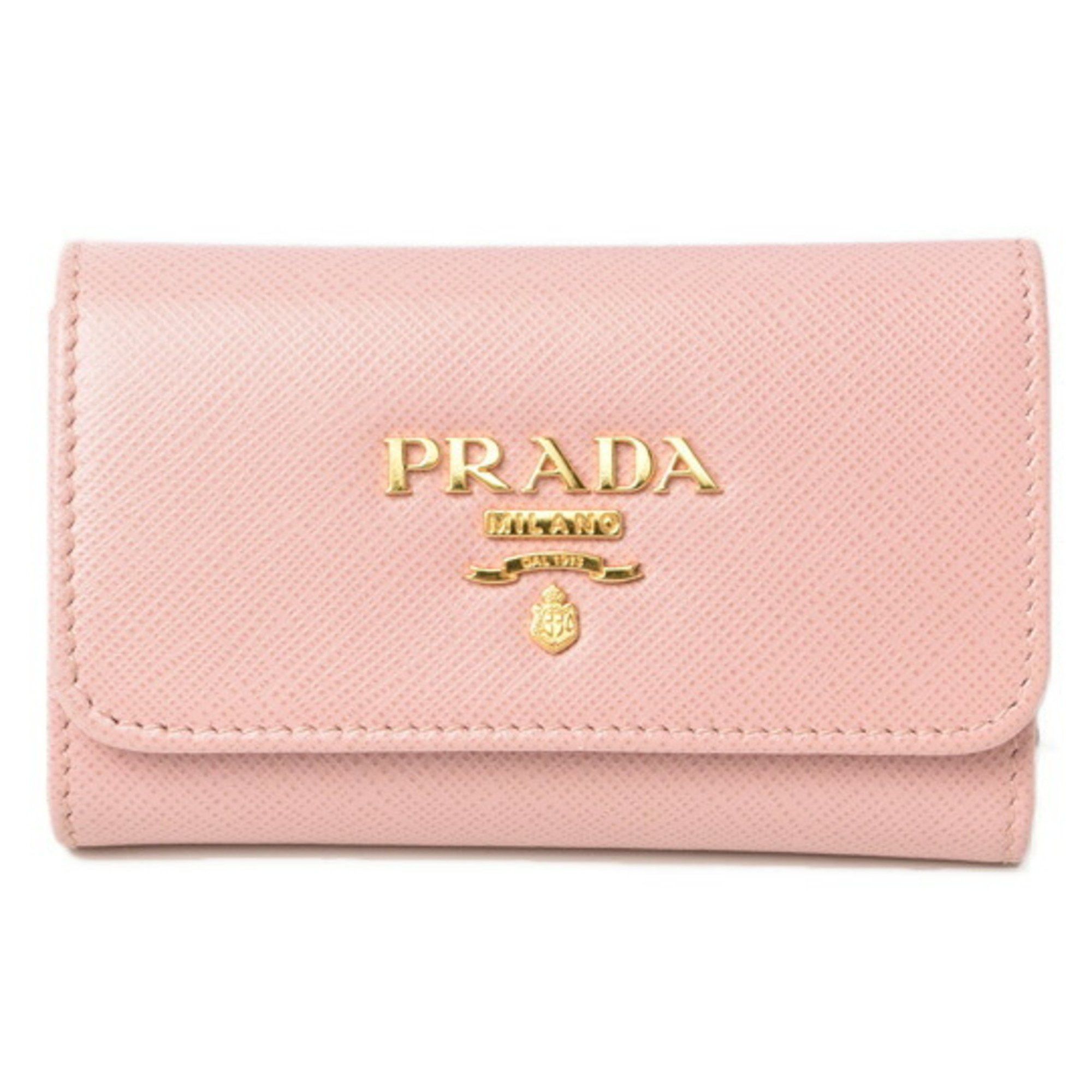 image of Prada 6-Ring Key Case, Holder, 1Pg004, Saffiano Metal, Embossed Leather, Pesco, Light Pink, Outlet,