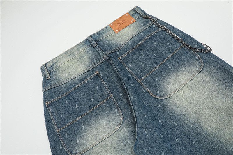 Japanese Brand × Jean Men's high street trend lightning distressed washed jeans Size US 34 / EU 50 - 5 Thumbnail