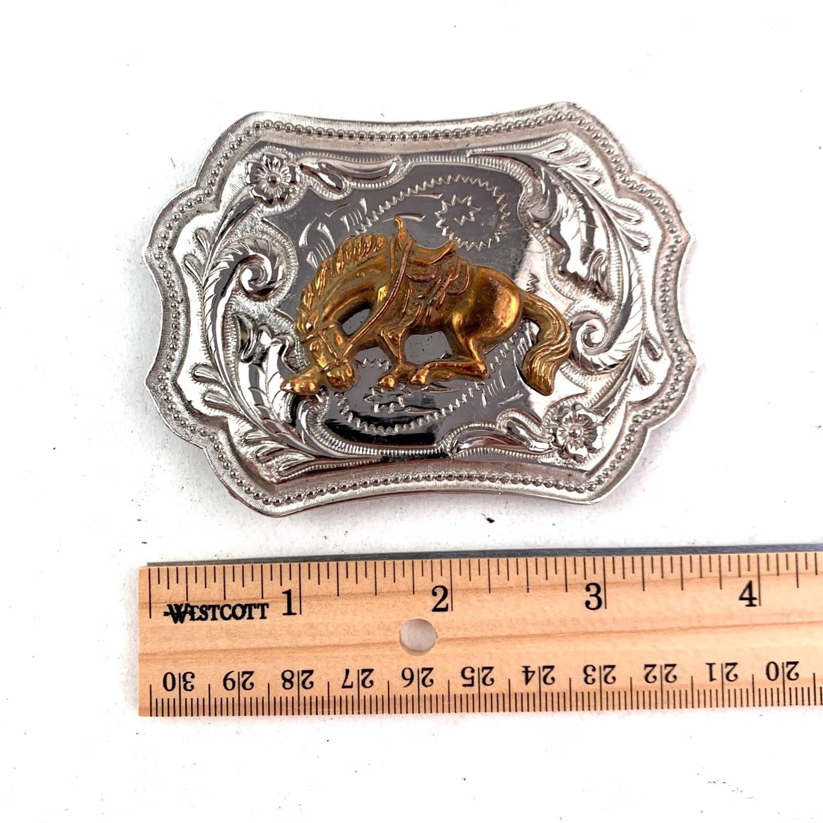 Vintage VINTAGE Western Belt Buckle 3D Silver Gold Tone Bucking Bronco Engraved Mens Size ONE SIZE - 4 Thumbnail