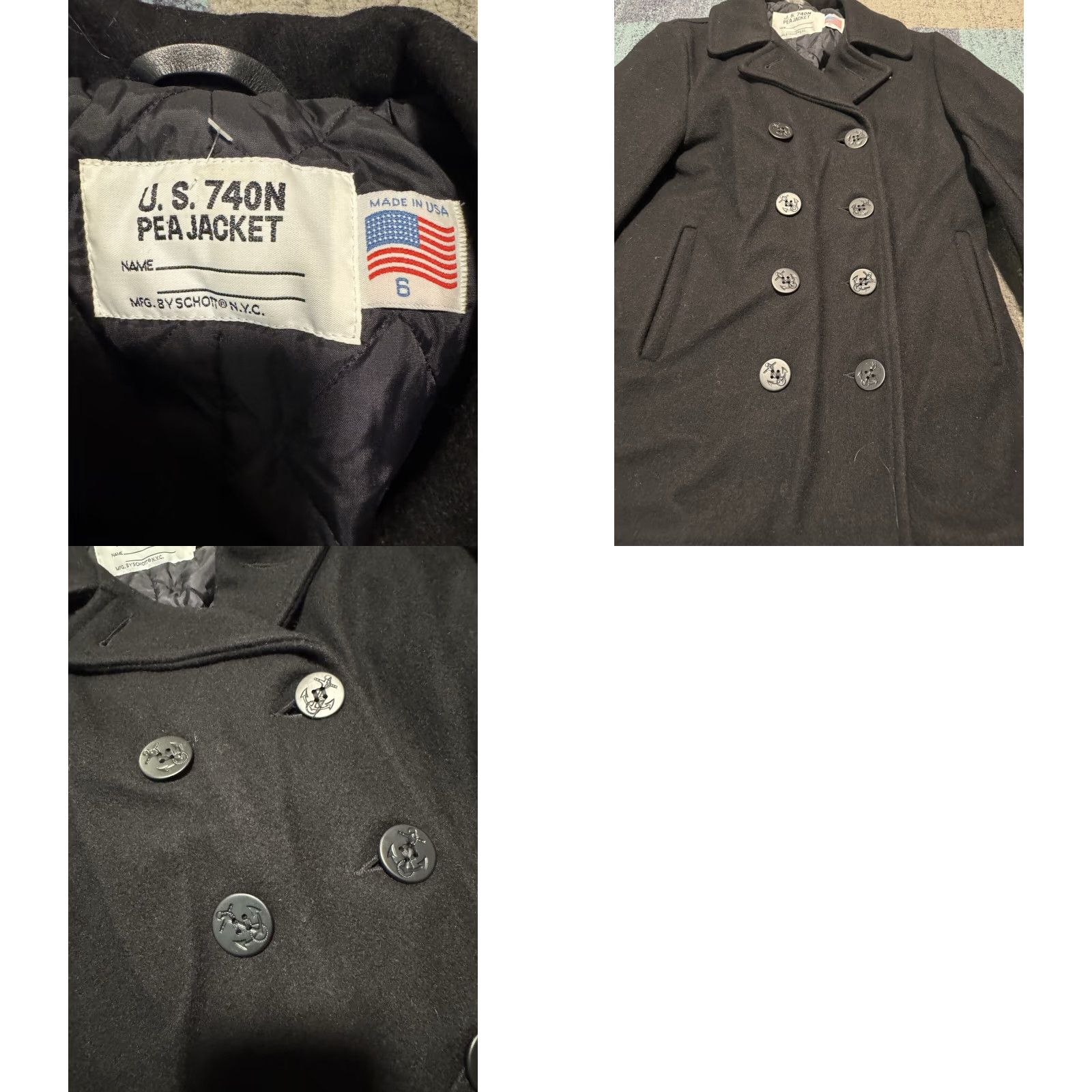 Schott VINTAGE SCHOTT US 740N Womens Pea Coat/Jacket MFG NY Size 6 Black Wool Made In USA Wool Blend Dry Clean Only Regular Fit Long Sleeve Button Coat Size M / US 6-8 / IT 42-44 - 10 Thumbnail