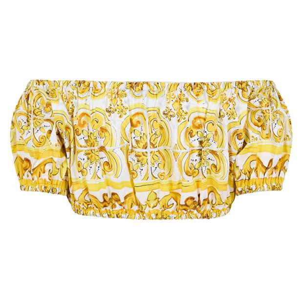 Dolce & Gabbana o1g2r1mq1024 Maiolica Bardot Top in Multicolor Size M / US 6-8 / IT 42-44 - 2 Thumbnail