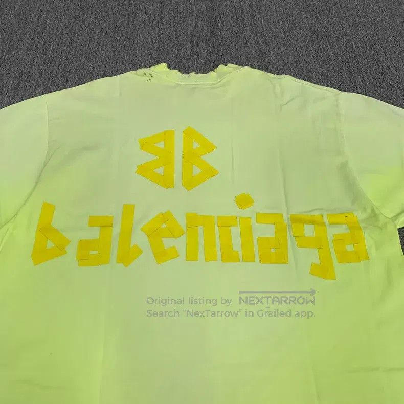Balenciaga Balenciaga Neon Yellow Tape Worn Hole Short Sleeve Size US S / EU 44-46 / 1 - 7 Thumbnail