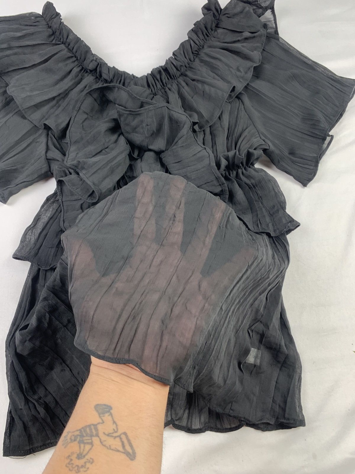 Japanese Brand Just CC Japan Black Ruffle Pleated Mesh Blouse Top Size M / US 6-8 / IT 42-44 - 5 Thumbnail