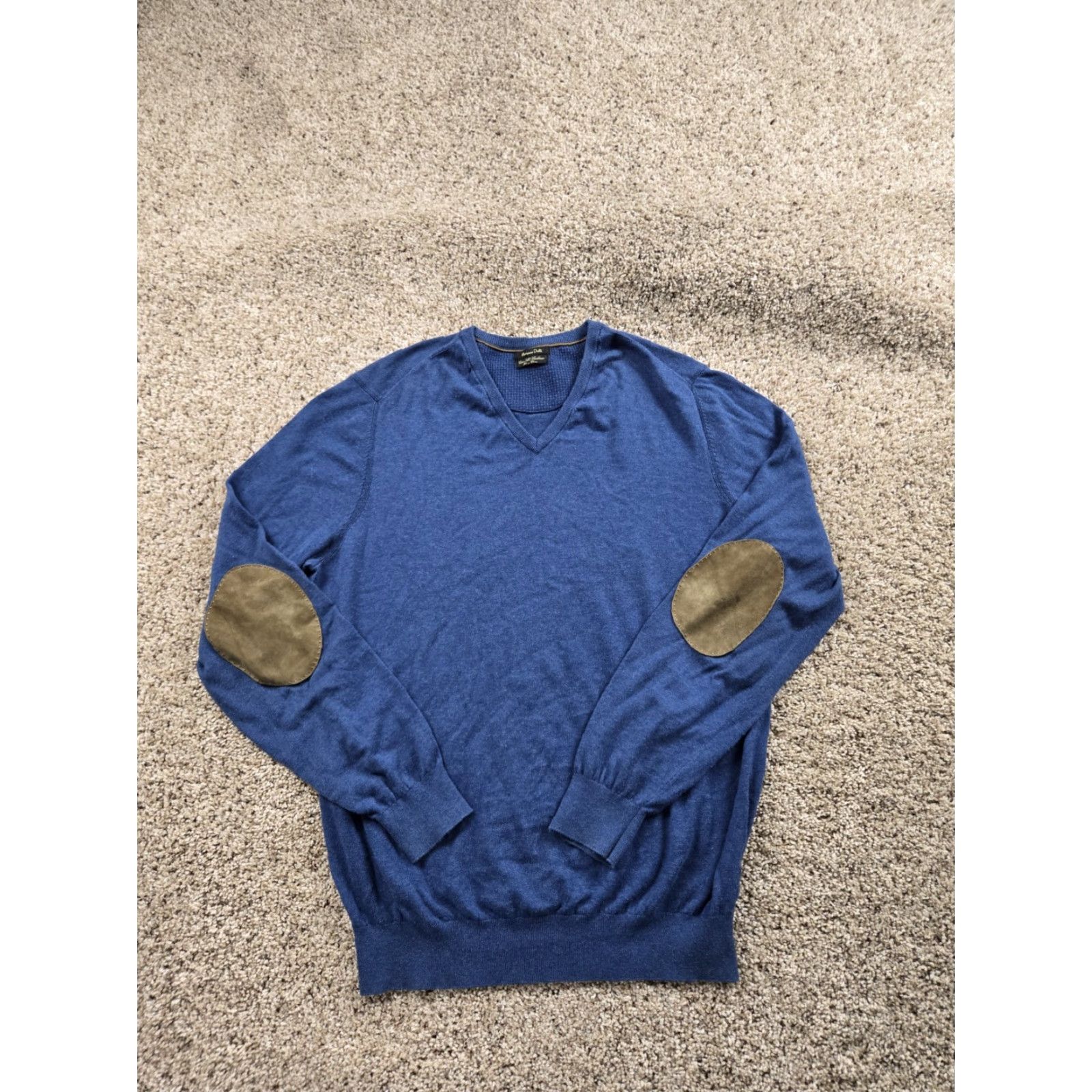 Massimo Dutti Massimo Dutti Mens Blue Knit Sweater XL V-Neck Cotton Cashmere Silk Elbow Patch Size US XL / EU 56 / 4 - 2 Thumbnail