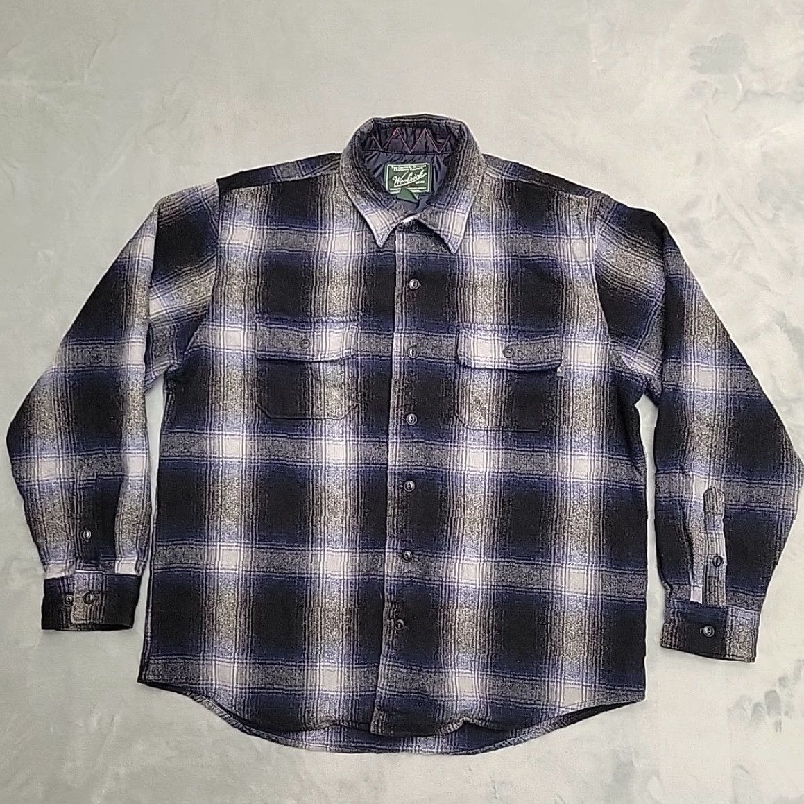 Vintage VINTAGE Woolrich Shirt Mens L Blue Black Shadow Plaid 100% Wool Board Flap Pocket Button-Up Collared Long Sleeve Casual Mens Size US L / EU 52-54 / 3 - 2 Thumbnail