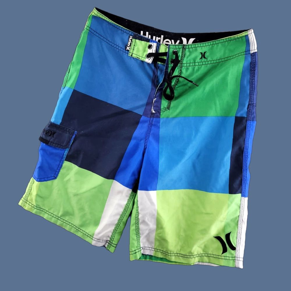 Hurley Hurley Boardshorts Mens 28 Colorblock Green Windowpane Swim Trunks Bottoms Size US 28 / EU 44 - 1 Thumbnail