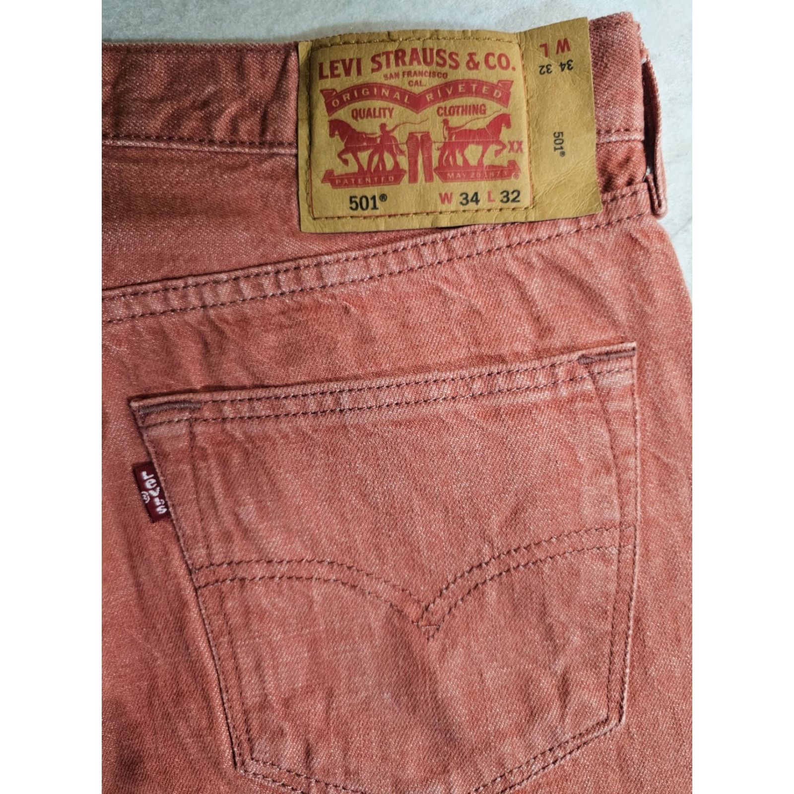 Levi's Levi's 501 Jeans Straight Leg Button Fly Salmon Mens Sz 34x32 Vintage 90s Retro Denim | Regular Fit | White Oak Cone | 5-Pocket | 501 Series Size US 34 / EU 50 - 6 Thumbnail