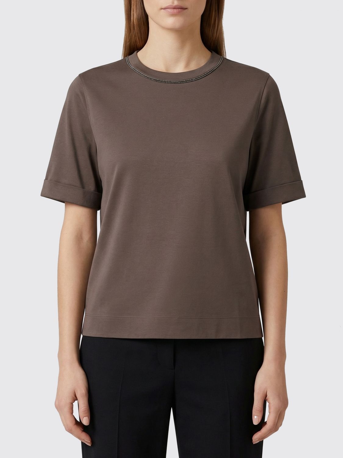 Brunello Cucinelli Brunello Cucinelli T-Shirt Woman Brown Size L / US 10 / IT 46 - 1 Thumbnail