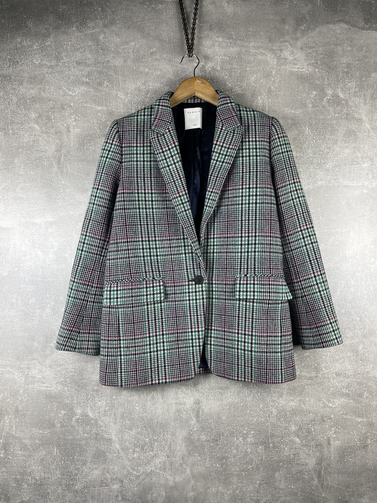Sandro Sandro Paris Checked Wool Blazer Multicolor Made in Romania Size XS / US 0-2 / IT 36-38 - 1 Thumbnail