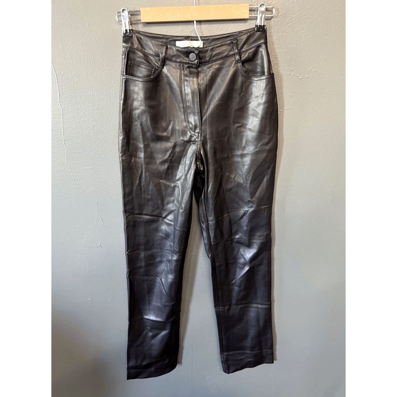 Oak + Fort Oak + Fort Womens Black Faux Leather Straight Leg Pants Size 0 Size 25" / US 0 / IT 36 - 2 Thumbnail