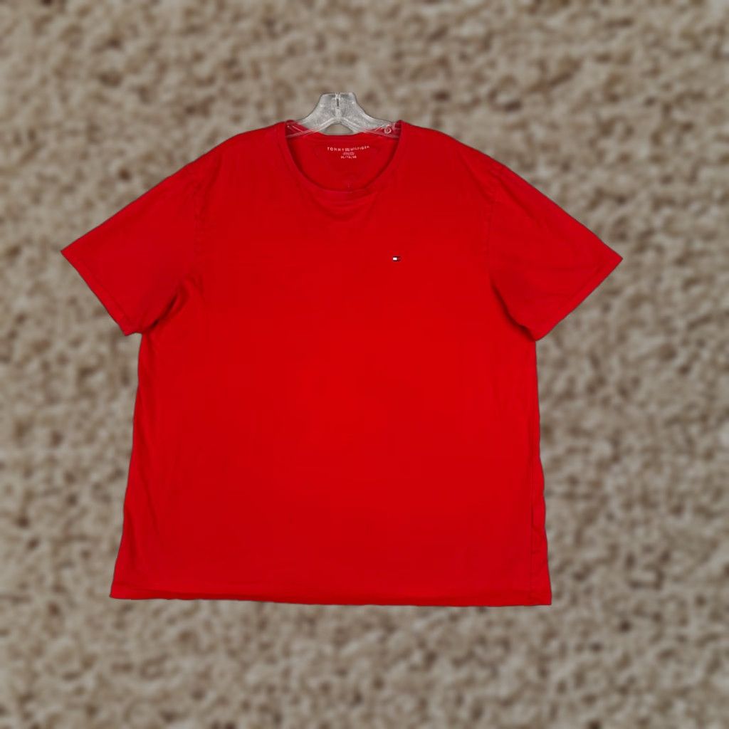 Tommy Hilfiger VINTAGE Tommy Hilfiger Shirt Adult XL Red Short Sleeve Crew Neck 100% Cotton Logo Men Size US XL / EU 56 / 4 - 1 Thumbnail