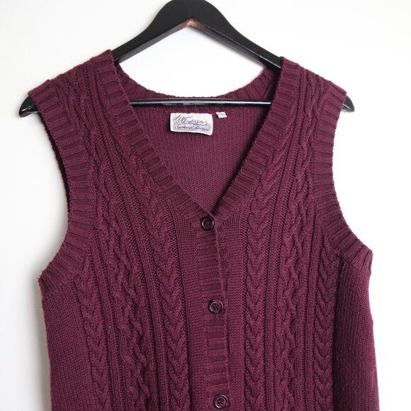 Vintage Vintage Tradition Cable Knit Sweater Vest Deep Burgundy/Wine Size M / US 6-8 / IT 42-44 - 2 Thumbnail