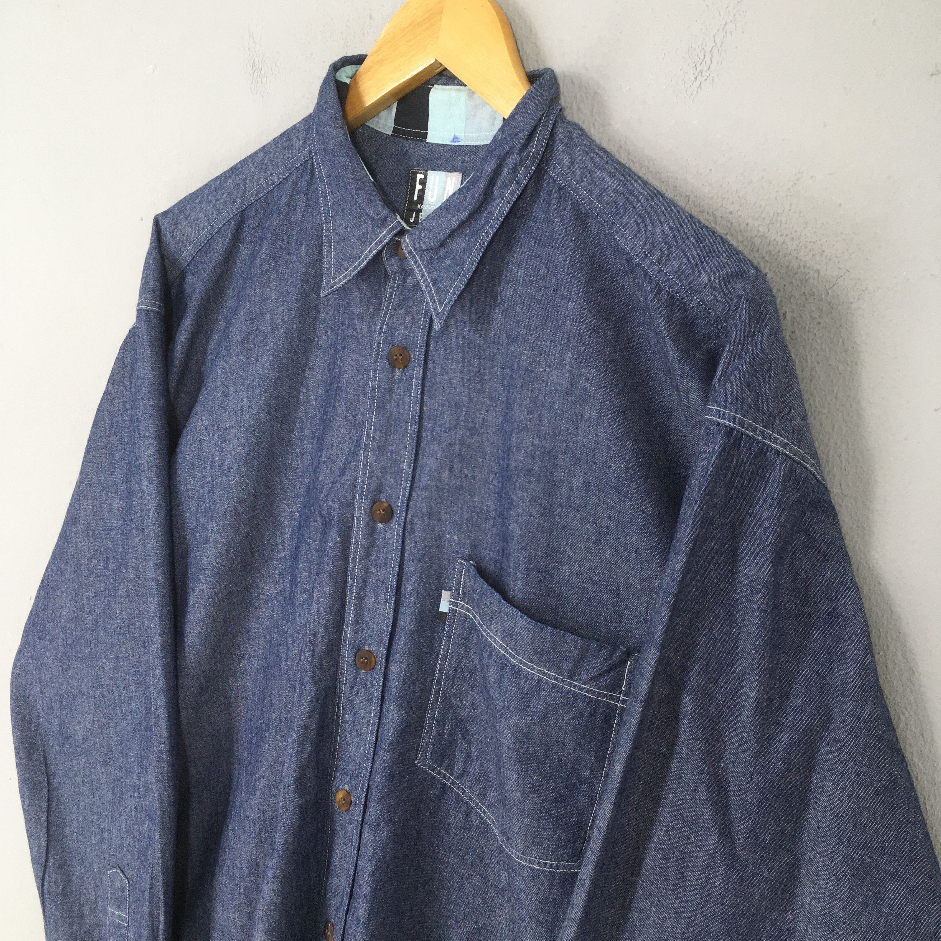 Kansai Yamamoto Vintage Kansai Man Fun Japan Blue Jeans Shirt Medium Size US M / EU 48-50 / 2 - 6 Thumbnail