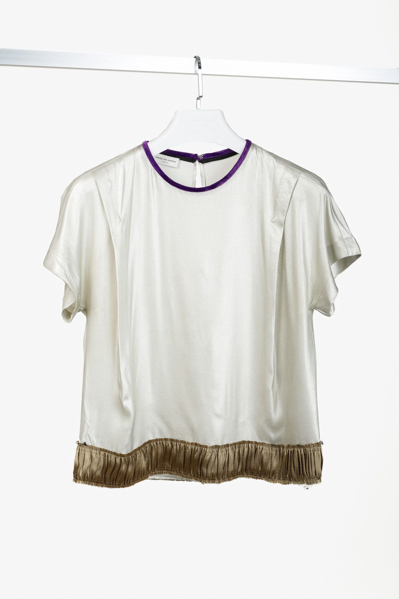 Dries Van Noten Dries Van Noten Champagne Silk Gathered-Hem Blouse Size S / US 4 / IT 40 - 1 Thumbnail